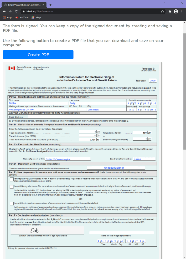View the signed form
