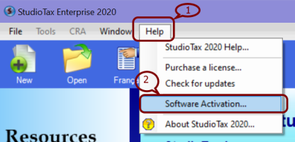 Software Activation Menu