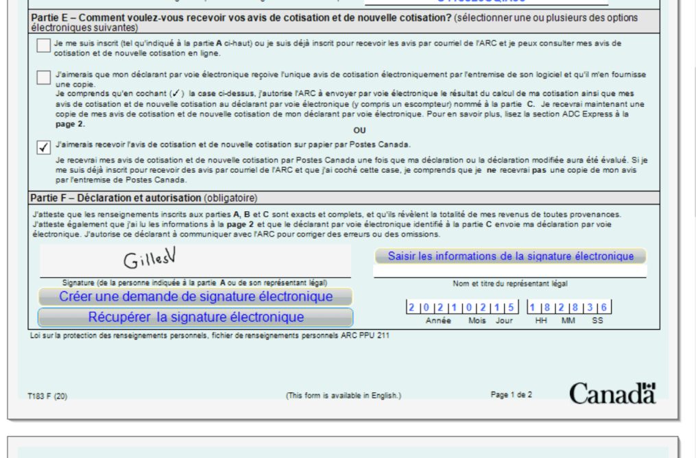 Obtenir la signature